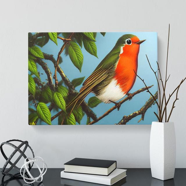 A Pretty Robin Bird - Wrapped Canvas Painting Marlow Home Co. Size: 40cm H x 60cm W x 3cm D on Productcaster.