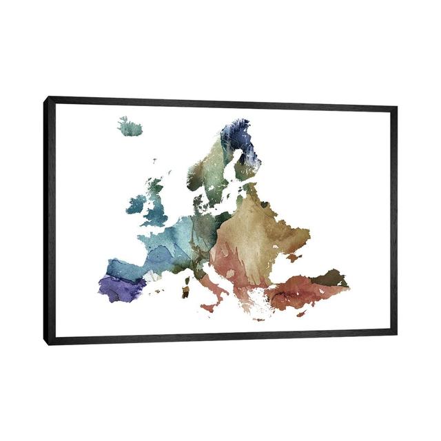 Brownish Europe Map Ivy Bronx Format: Black Framed Canvas, Size: 66.04cm H x 101.6cm W x 3.81cm D on Productcaster.