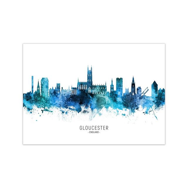 Gloucester England Skyline Blue City Name by Michael Tompsett - Graphic Art Ebern Designs Format: Unframed, Size: 30cm H x 42cm W x 1cm D on Productcaster.