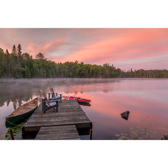 Cottage Dock On A Canadian Lake At Dawn At Dawn Union Rustic Size: 61cm H x 91cm W x 3.8cm D on Productcaster.