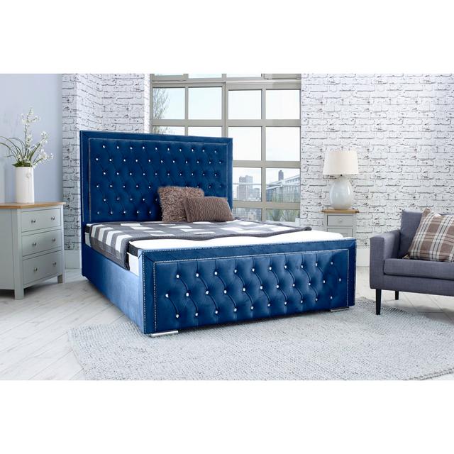 Joseline Upholstered Bed Frame Mercer41 Colour: Blue, Size: Double (4'6) on Productcaster.