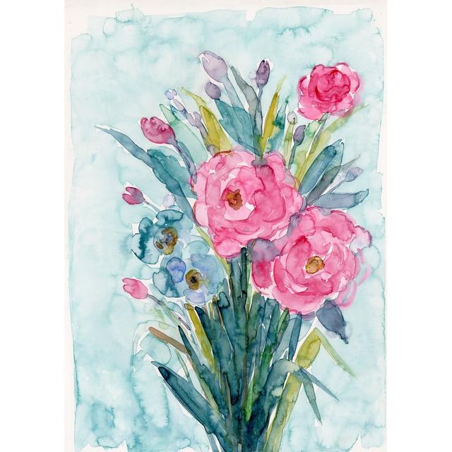 Pink Blue Flowers - Wrapped Canvas Painting Print Rosalind Wheeler Size: 46cm H x 30cm W x 3.8cm D on Productcaster.