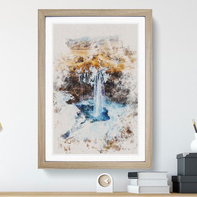 Seljalandsfoss Waterfall in Iceland Vol.2 Watercolour - Picture Frame Graphic Art East Urban Home Size: 48cm H x 36cm W x 2cm D, Frame Option: Oak on Productcaster.