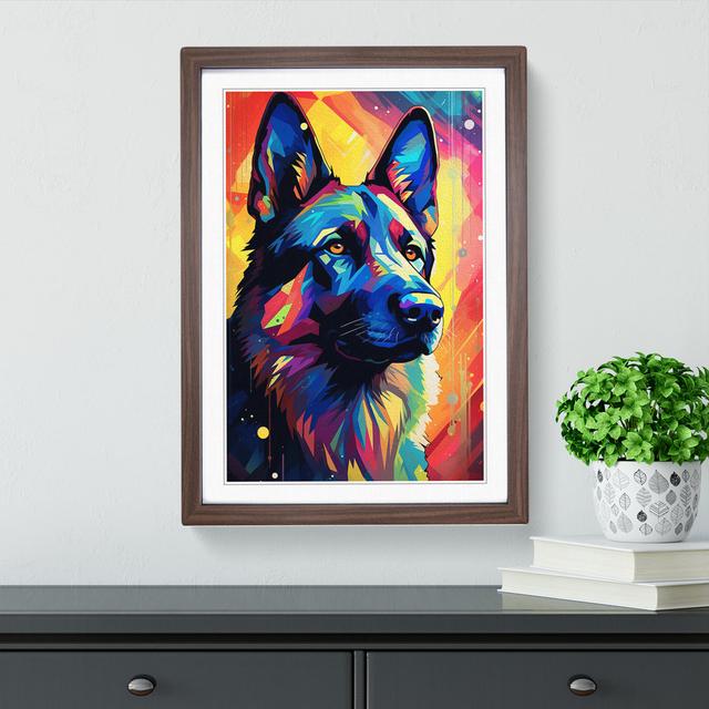 German Shepherd Futurism No.3 - Single Picture Frame Print on Wood Big Box Art Size: 46cm H x 34cm W x 2cm D, Frame Colour: Walnut on Productcaster.