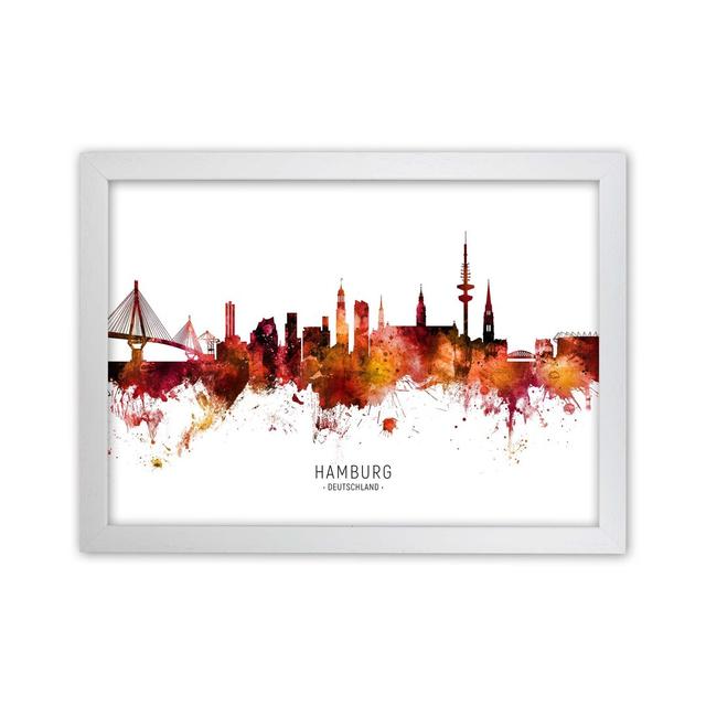 Hamburg Deutschland Skyline Red City Name by Michael Tompsett - Graphic Art Ebern Designs Size: 34cm H x 46cm W x 3cm D, Format: White Framed on Productcaster.