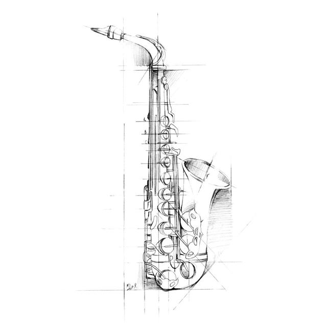 UA CH Saxophone Sketch by Ethan Harper - Wrapped Canvas Drawing Marlow Home Co. Size: 76cm H x 51cm W x 3.8cm D on Productcaster.