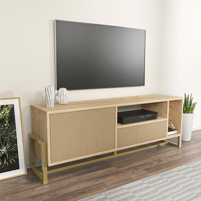 Muncie TV Stand for TVs up to 55" Fairmont Park Colour: Sapphire Oak/Rattan on Productcaster.