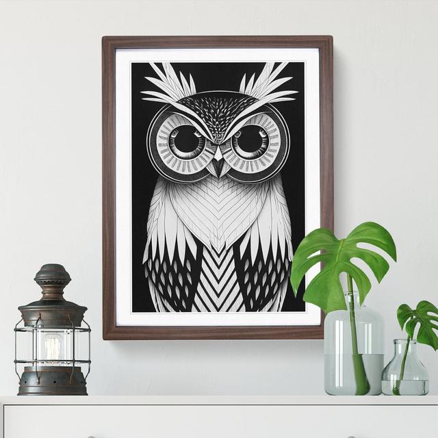 Monochrome Owl No.4 - Picture Frame Painting Alpen Home Size: 46cm H x 34cm W x 2cm D, Frame Colour: Walnut on Productcaster.