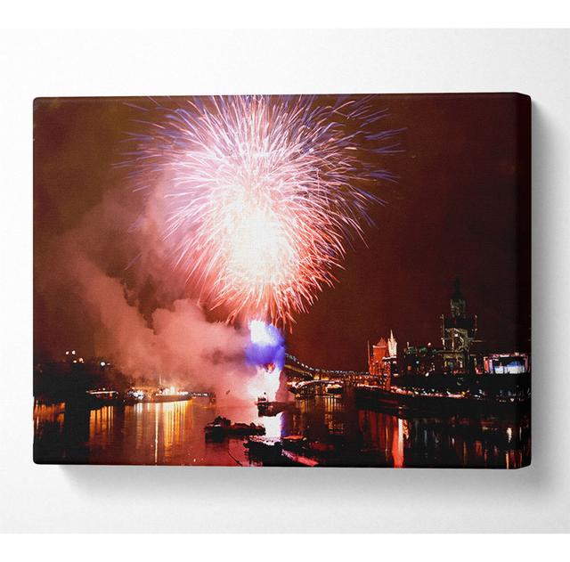 Fireworks On The Thames London - Wrapped Canvas Art Prints Latitude Run Size: 35.6cm H x 50.8cm W x 10cm D on Productcaster.