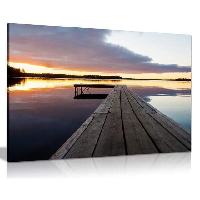 Sunset Over A Rustic Jetty Lake Canvas Wall Art Picture Print Highland Dunes Size: 61cm H x 91cm W on Productcaster.