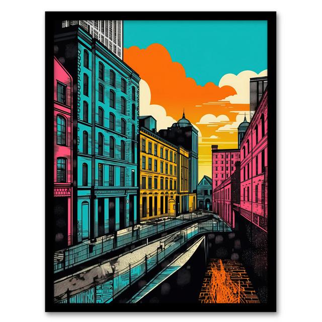 Cityscape Canal Waterfront Sunrise Artwork Daybreak City - Single Picture Frame Print Wee Blue Coo on Productcaster.