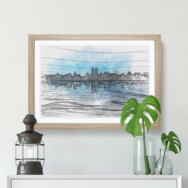 View of New York in Abstract - Picture Frame Graphic Art Print East Urban Home Size: 60cm H x 91cm W x 2cm D, Frame Option: Oak on Productcaster.