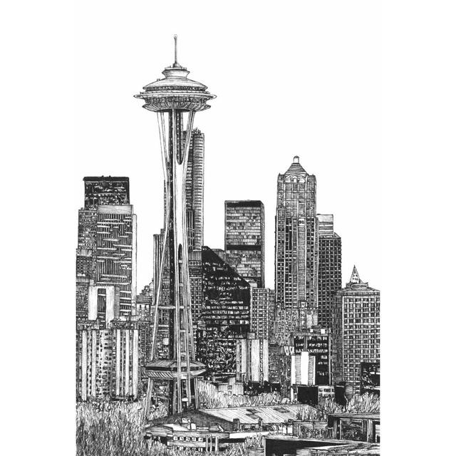 B&W US Cityscape-Seattle by Melissa Wang - Wrapped Canvas Graphic Art Rosalind Wheeler Size: 122cm H x 81cm W on Productcaster.