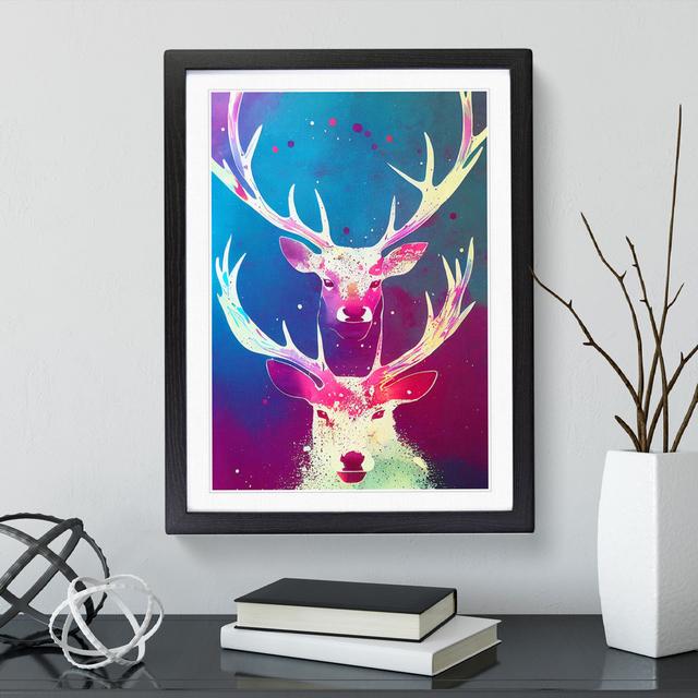 Two Painted Stags No.3 Abstract - Single Picture Frame Painting Alpen Home Frame Colour: Black Framed, Size: 34cm H x 25cm W x 2cm D on Productcaster.