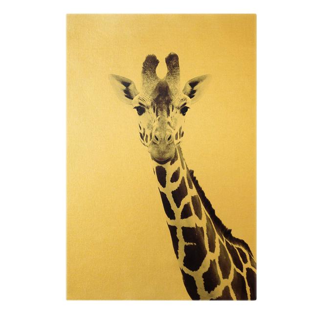 Giraffe - Wrapped Canvas Photograph Ebern Designs Format: Canvas 260g/m², Size: 90cm H x 60cm W, Colour: Gold on Productcaster.