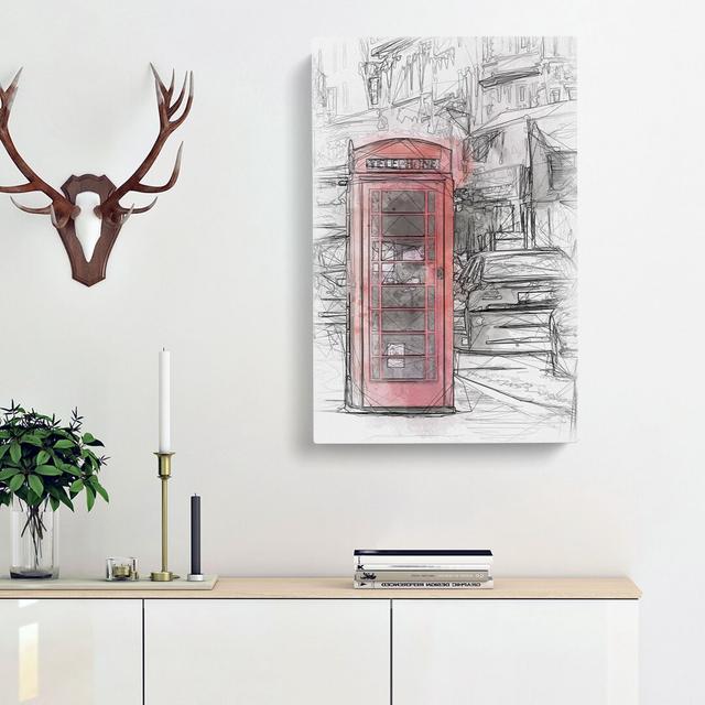 A Red Telephone Box - Wrapped Canvas Drawing Print East Urban Home Size: 76cm H x 50cm W x 3cm D on Productcaster.