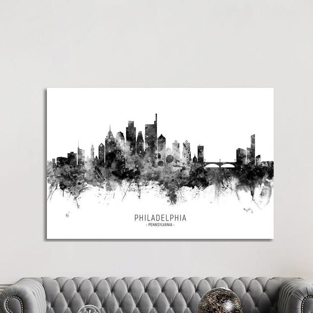 Philadelphia Skyline Name Black And White by Michael Tompsett - Print on Canvas Ebern Designs Size: 101.6cm H x 152.4cm W x 3.81cm D, Format: Wrapped on Productcaster.