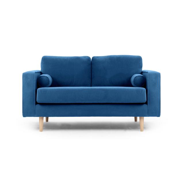 Boubacar 155cm Velvet Recessed Arm Sofa Brayden Studio Upholstery Colour: Blue, Leg Colour: Brown on Productcaster.