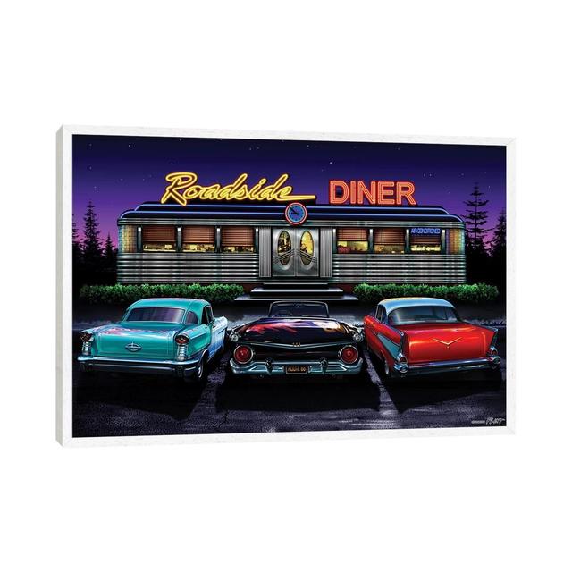 Roadside Diner I by Helen Flint - Graphic Art Print on Canvas Williston Forge Size: 45.72cm H x 66.04cm W x 3.81cm D, Format: White Framed on Productcaster.