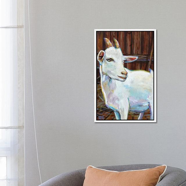 White Goat In Barn by Robert Phelps - Gallery-Wrapped Canvas Giclée on Canvas August Grove Size: 66.04cm H x 45.72cm W x 3.81cm D, Format: White Frame on Productcaster.