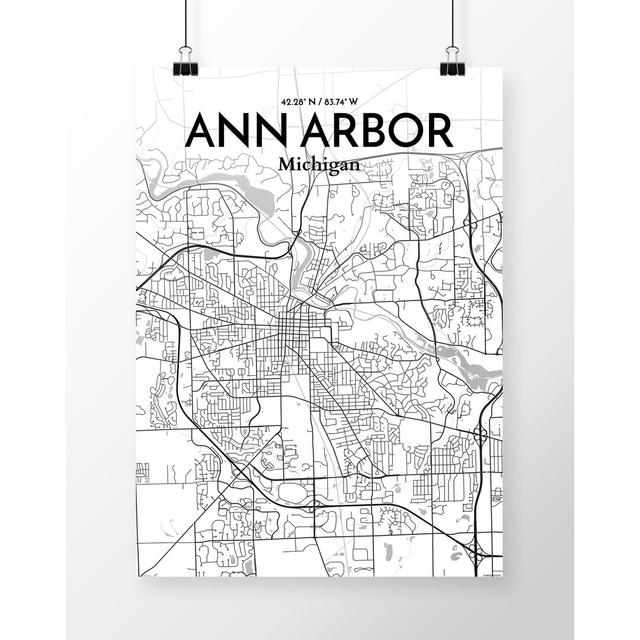 Ann Arbor City Map - Unframed Graphic Art Print on Paper East Urban Home Size: 43cm H x 28cm W x 0.13cm D on Productcaster.