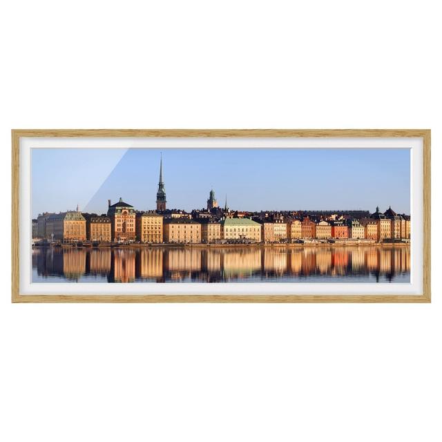 Stockholm Skyline - Picture Frame Graphic Art Ebern Designs Size: 50cm H x 130cm W x 2cm D, Frame Option: Brown Framed on Productcaster.