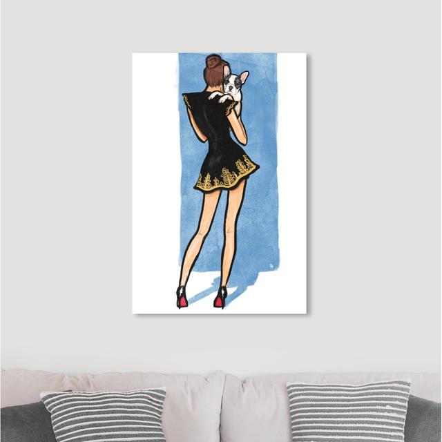 'Black Dress White Frenchie' Graphic Art Print on Canvas Oliver Gal Size: 76.2cm H x 50.8cm W on Productcaster.