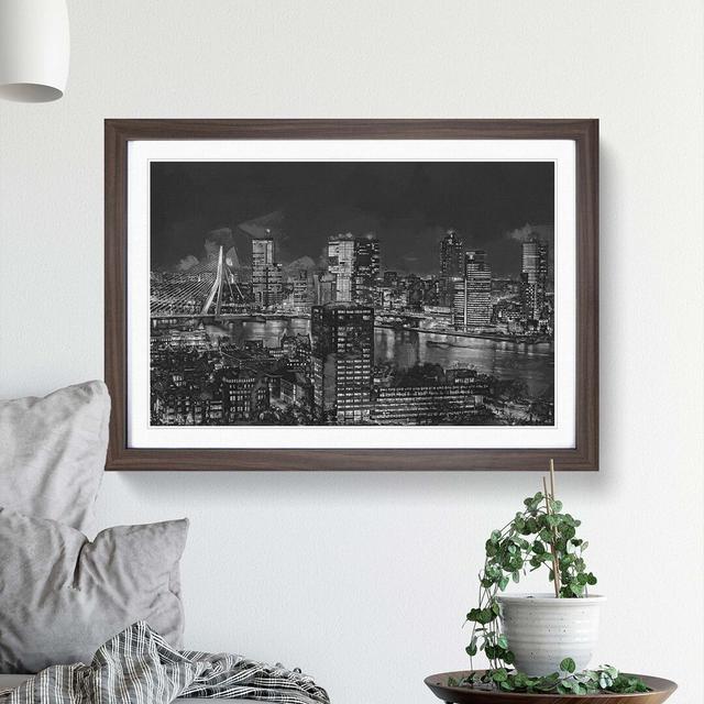 Rotterdam Skyline Netherlands in Abstract - Picture Frame Photograph Print East Urban Home Frame Option: Walnut, Size: 40cm H x 60cm W x 2cm D on Productcaster.