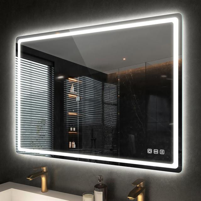 Casten Sleek LED Bathroom mirror with Bluetooth, Dimming, 3 color temperature, Anti-fog Wall mirror Metro Lane Size: 70cm H x 100cm W on Productcaster.