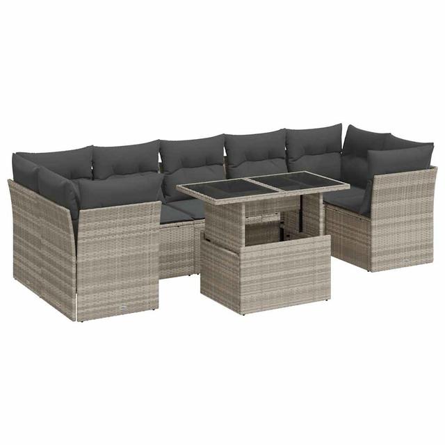 Vidaxl 8-Tlg. Garten-Sofagarnitur Mit Kissen Beige Poly Rattan House of Hampton Farbe des Kissens: Dunkelgrau, Rahmenfarbe: Hellgrau on Productcaster.