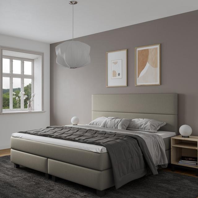 Echtes Boxspringbett Strine mit Visco Topper, mit Kunstleder bezogen Mercury Row Matratzenhärte: H4: ab etwa 100 kg, Farbe: Taupe, Größe: 100 x 200 cm on Productcaster.