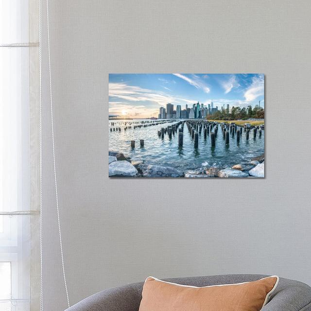 Manhattan Skyline Seen From Pier 1 by Jan Becke - Wrapped Canvas Print Latitude Run Size: 45.72cm H x 66.04cm W x 1.91cm D on Productcaster.