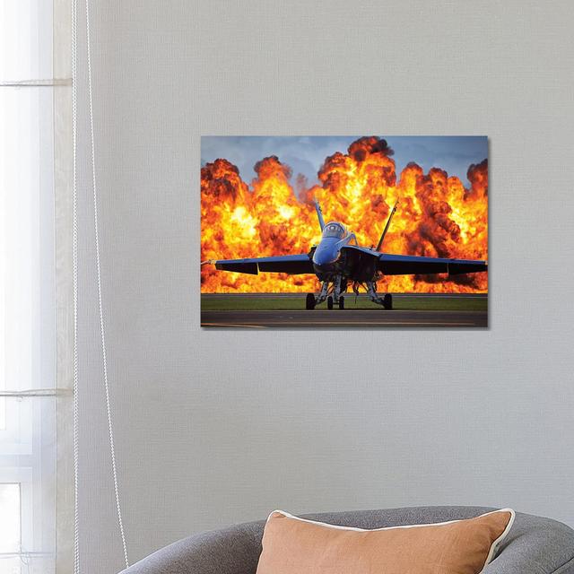 A Wall Of Fire Erupts Behind A Us Navy F/A-18 Hornet Aircraft by Stocktrek Images - Wrapped Canvas Gallery-Wrapped Canvas Giclée Williston Forge Size: on Productcaster.