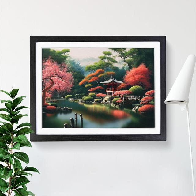 Japanese Garden Pond - Picture Frame Graphic Art 17 Stories Frame Colour: Black, Size: 34cm H x 46cm W x 2cm D on Productcaster.