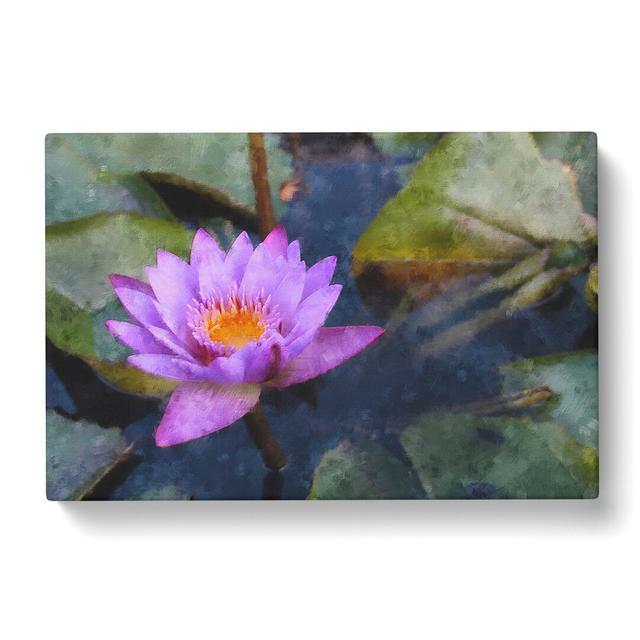 Purple Water Lily Flower - Wrapped Canvas Painting East Urban Home Size: 40cm H x 60cm W x 3cm D on Productcaster.