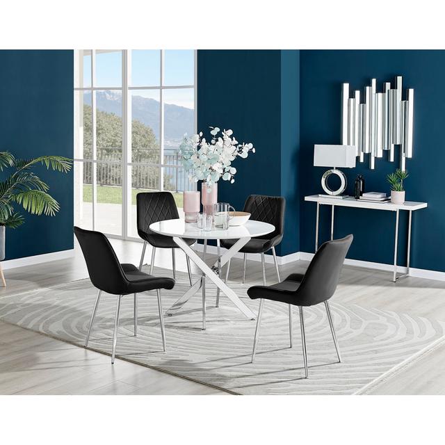 4 - Person Dining Set Canora Grey Colour (Chair): Black/Silver, Table Size: 75 x 100 x 100cm, Colour (Table Base): Silver on Productcaster.