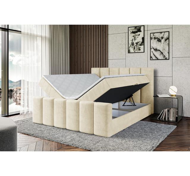 Boxspringbett Cristinia mit H3 Bonell-Federkernmatratze, Topper und Bettkasten ModernMoments Farbe: Beige, Größe: 200 cm B x 200 cm L on Productcaster.