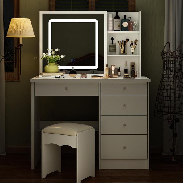 Claranell Dressing Table with Mirror Ivy Bronx Colour: White on Productcaster.