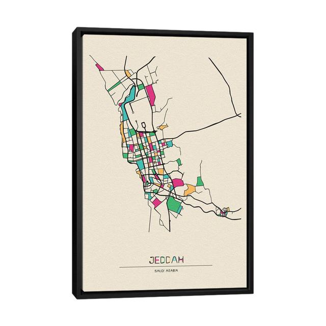 Jeddah, Saudi Arabia Map by Ayse Deniz Akerman - Floater Frame Graphic Art on Canvas Ivy Bronx Size: 101.6cm H x 66.04cm W x 3.81cm D, Frame Option: B on Productcaster.