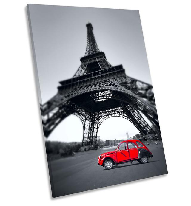 Eiffel Tower Red Car Paris - Wrapped Canvas Photograph 17 Stories Size: 91.4cm H x 61cm W on Productcaster.