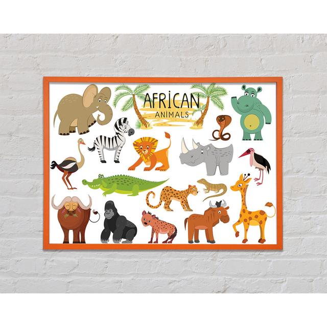 African Animals Cartoon Isabelle & Max Size: 42cm H x 59.7cm W x 2cm D, Format: Orange Framed Paper on Productcaster.