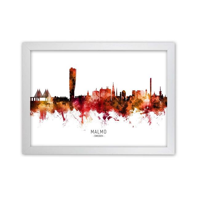 Malmo Sweden Skyline Red City Name by Michael Tompsett - Graphic Art Ebern Designs Format: White Framed, Size: 21cm H x 29.7cm W x 3cm D on Productcaster.