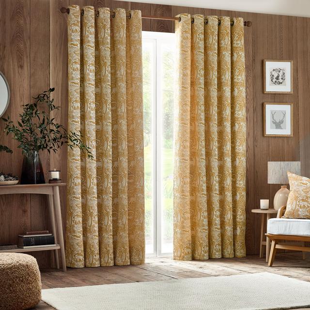 Polyester Room Darkening Curtain Pair (Set of 2) furn. Curtain Colour: Yellow, Panel Size: 168cm Width x 229cm Drop on Productcaster.