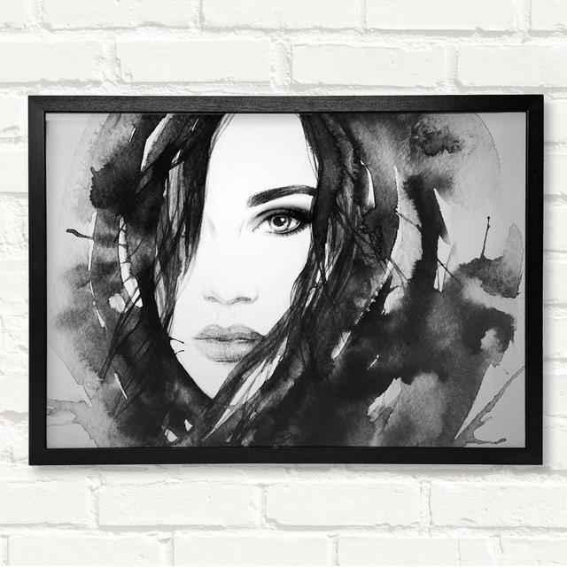 Black And White Watercolour Face - Closed Corner Frame Art Prints on Wood Latitude Run Size: 42cm H x 59.7cm W on Productcaster.