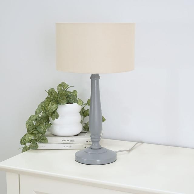 Annum Wood Table Lamp Marlow Home Co. Bulb Included: Yes, Shade Colour: Natural, Base Colour: Grey on Productcaster.