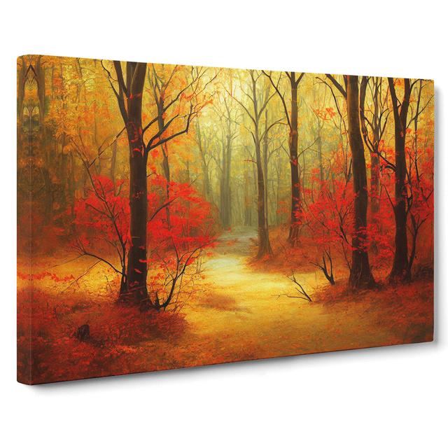 Shining Autumn Forest - Wrapped Canvas Graphic Art Alpen Home Size: 40cm H x 60cm W x 3cm D on Productcaster.