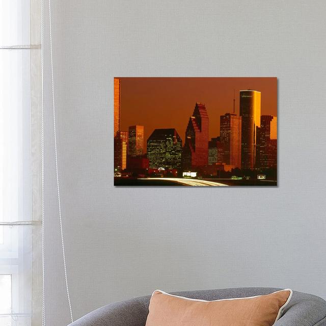 Skyscrapers In A City At Sunset - Wrapped Canvas Print Latitude Run Size: 18cm H x 26cm W x 1cm D on Productcaster.