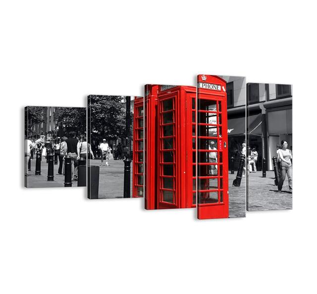 5-tlg. Leinwandbilder-Set Telephone Box in Red Corrigan Studio Größe: 60 cm H x 100 cm B x 1,8 cm T on Productcaster.