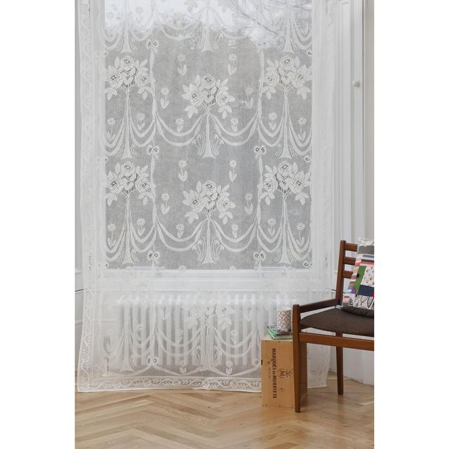 Callahan Patterned Slot Top Sheer Single Curtain (Set of 4) Fleur De Lis Living Colour: Natural White, Size per Panel: 137 W x 213 D cm on Productcaster.