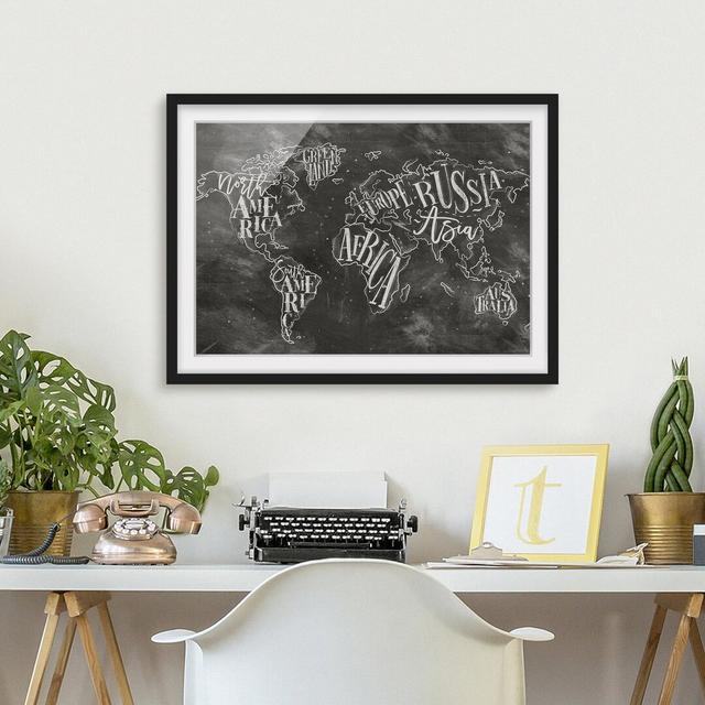 Chalk World Map - Picture Frame Graphic Art Print on Paper East Urban Home Frame Options: Matt black, Size: 70cm H x 100cm W on Productcaster.